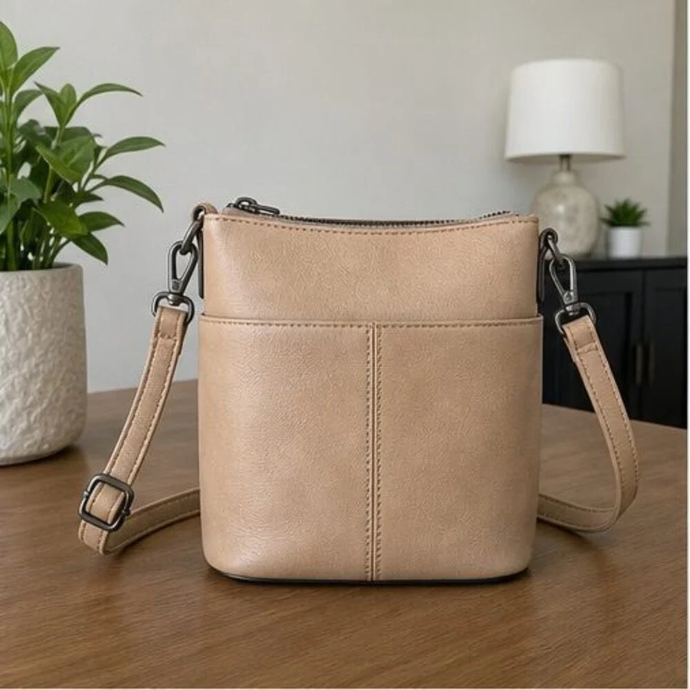 Cognac Suede Crossbody Bag